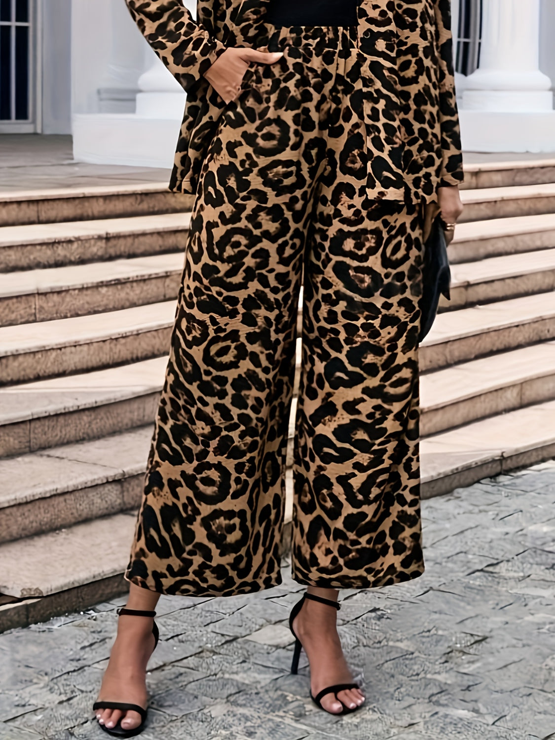 Leopard Wide Leg Elastic Waist Pants