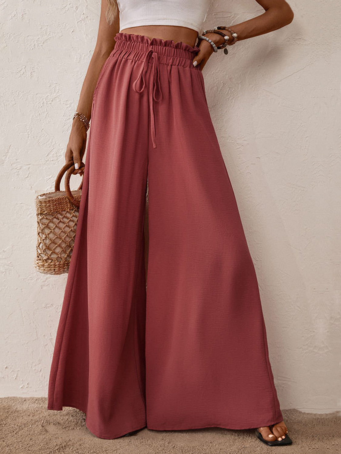 Perfee Frill Tied Wide Leg Pants