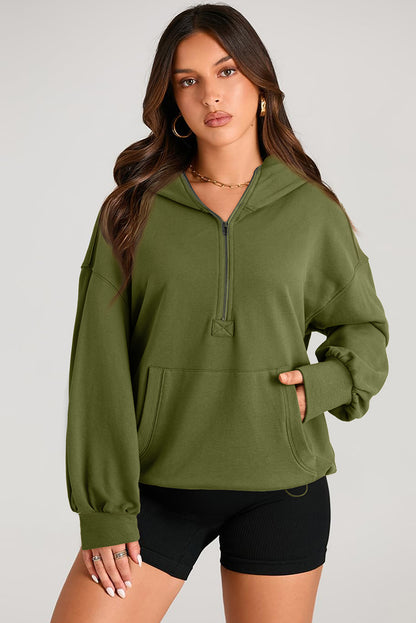 Pocketed Half Zip Long Sleeve Hoodie