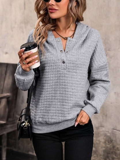 Perfee Waffle-Knit Half Button Hoodie