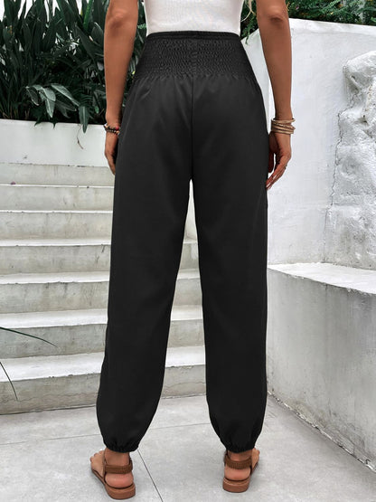 Smocked High Rise Joggers with Pockets