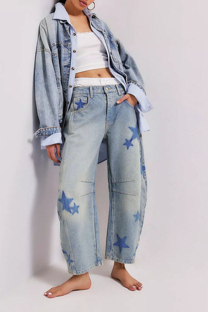 Contrast Star Wide Leg Jeans