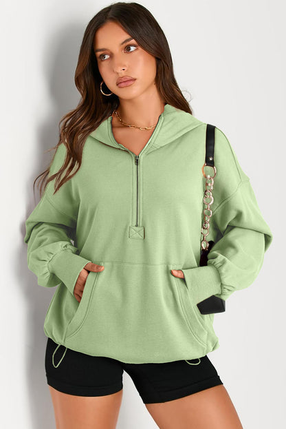 Pocketed Half Zip Long Sleeve Hoodie