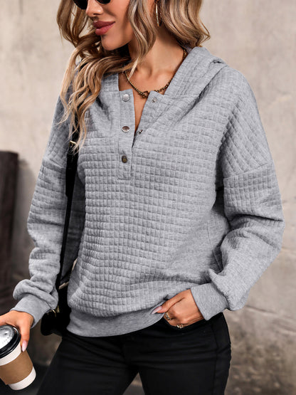 Perfee Waffle-Knit Half Button Hoodie