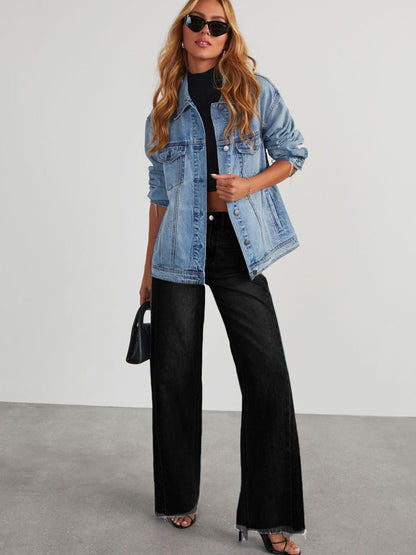 Raw Hem Wide Leg Jeans with Pockets