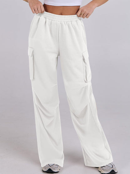 Elastic Waist Wide Leg Pants with Pockets