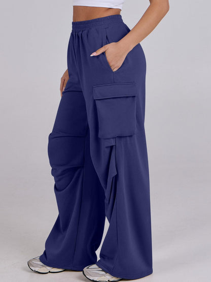 Elastic Waist Wide Leg Pants with Pockets