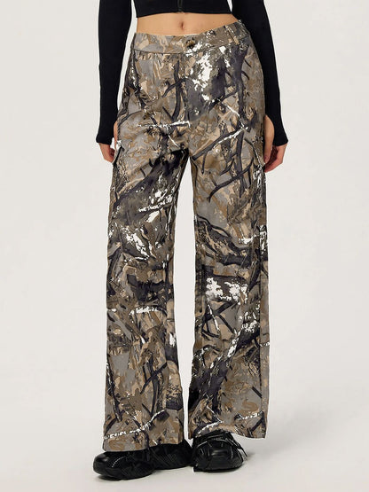 Graffiti Printed Wide Leg Cargo Pants