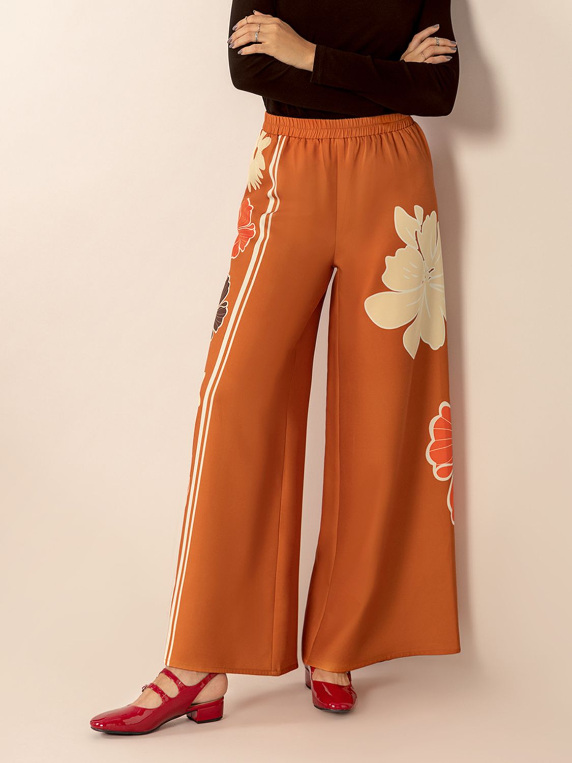 Printed Elastic Waist Wide Leg Pants