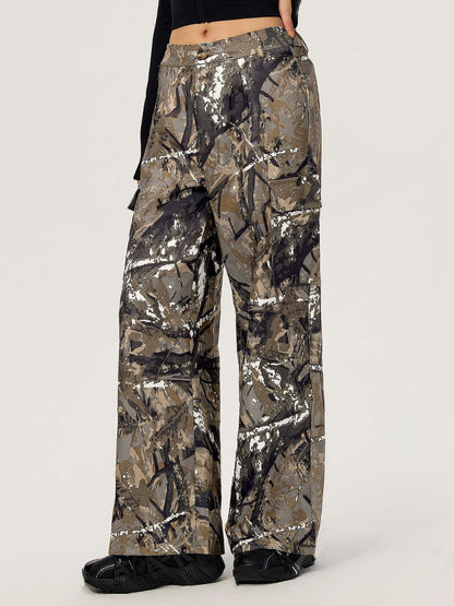 Graffiti Printed Wide Leg Cargo Pants